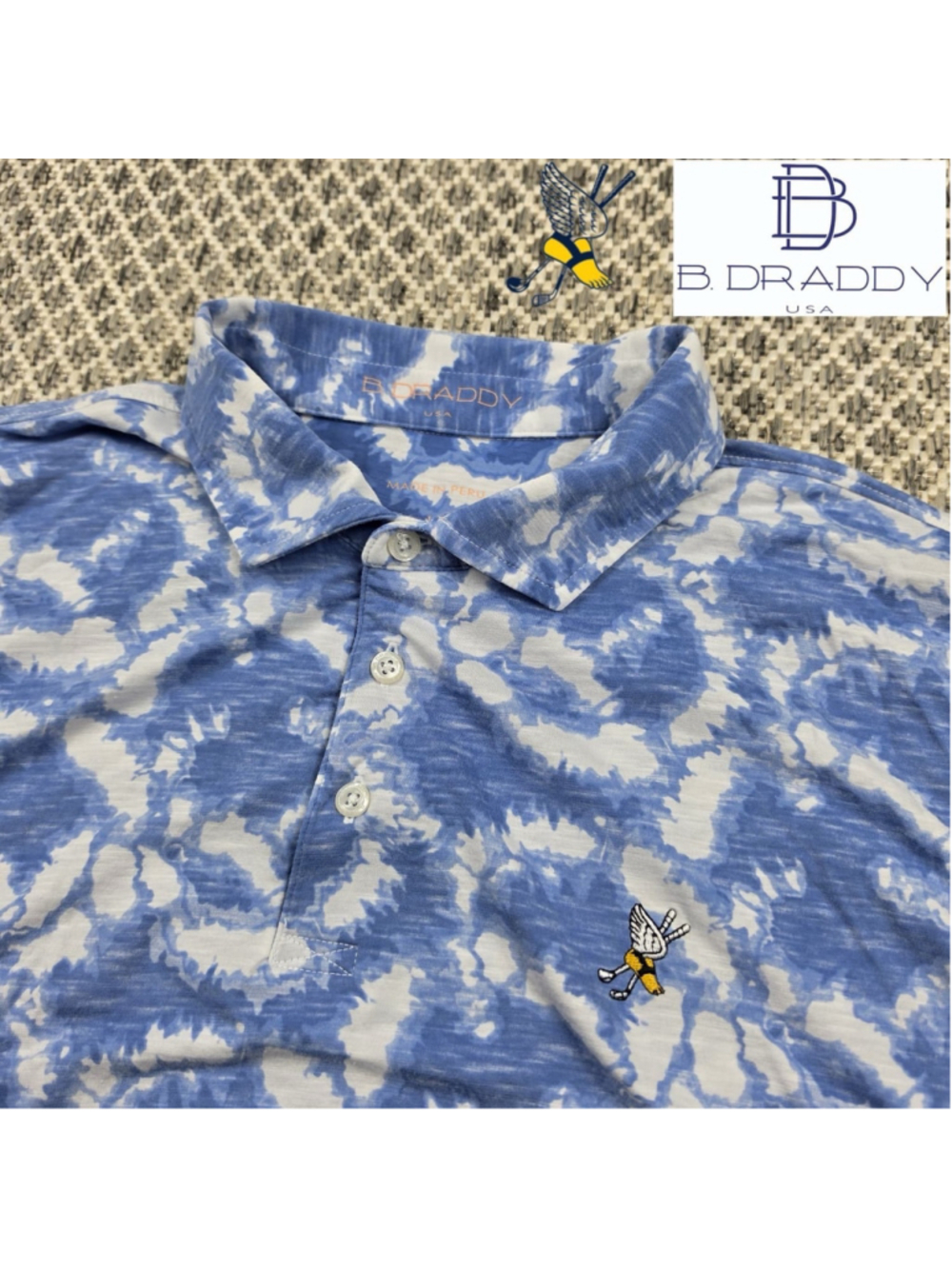 B Draddy Winged Foot Golf Club Polo Shirt Mens Large Blue Tie Dye